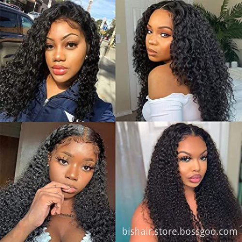 Front Lace Wig Real Human Hair Kinky Curly Hair Real Human Hair Brazilian Wet Waves HD Lace Front Wig 150% Density Natural Black
